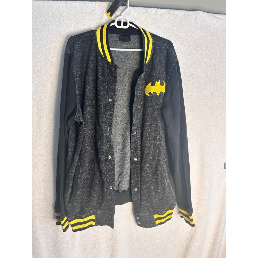 Batman DC Comics Varsity Jacket Charcoal Black Yellow Snap Front Mens large